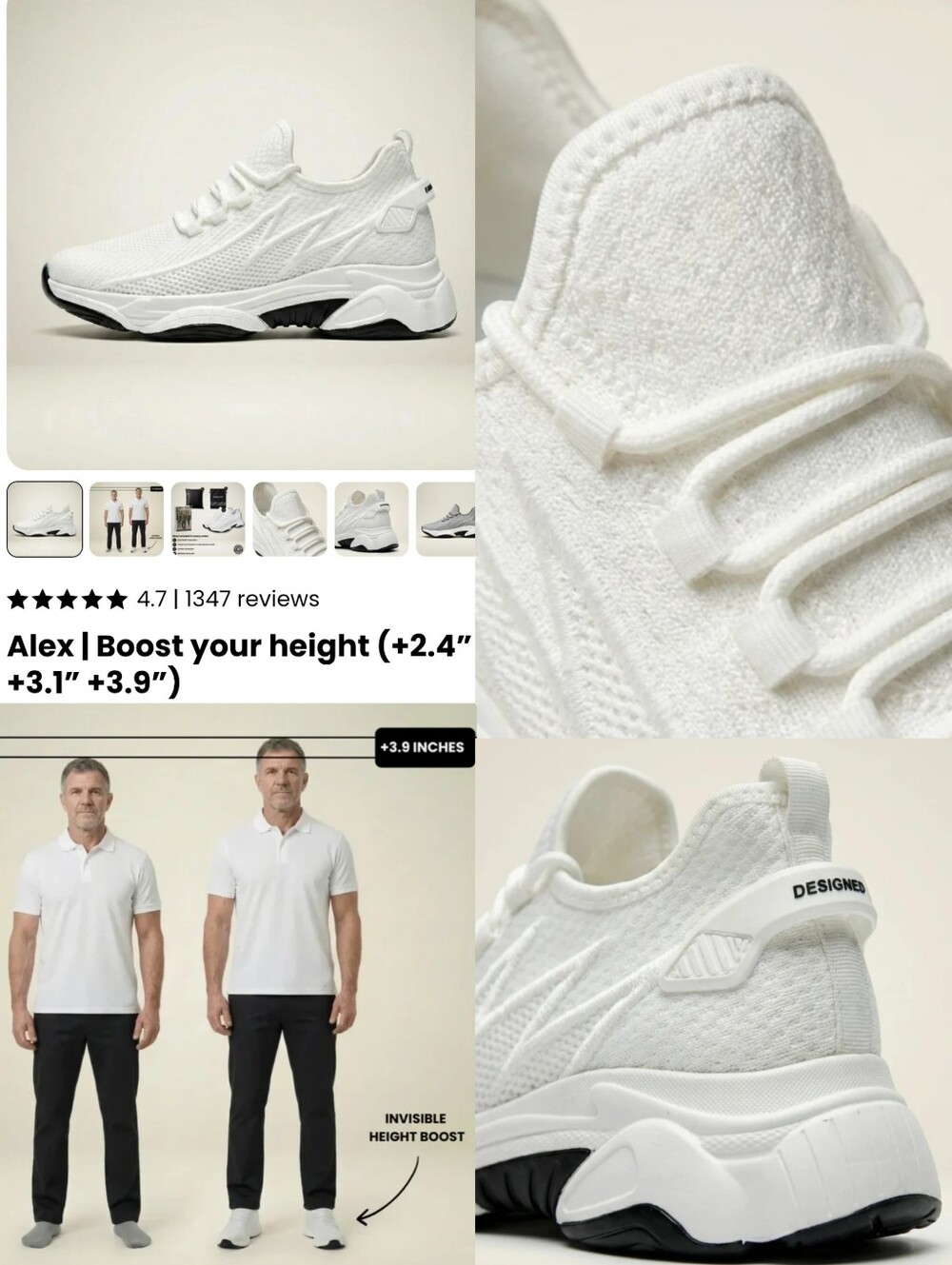 Height Boosting White Sneakers - NEW